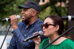 Primary view of object titled '[Singers performing at UNT Block Party]'.