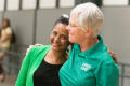 Photograph: [Dorothy Bland and Julie Buchanan at Master's Commencement]