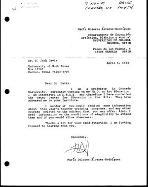 Primary view of object titled '[Letter From María Dolores Álvarez-Rodríguez to Jack Davis, April 5, 1993]'.