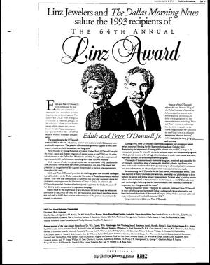 Primary view of object titled 'Linz Jewelers and The Dallas Morning News salute the 1993 recipients of  The 64th Annual Linz Award'.