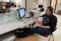 Primary view of [NT Daily staffer with Chic-fil-a]