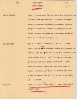 Primary view of object titled '[News Script: Anti Ballistic Missile]'.