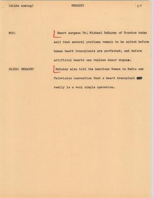 Primary view of object titled '[News Script: DeBakey]'.
