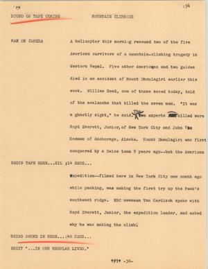 Primary view of object titled '[News Script: Mountain climbers]'.