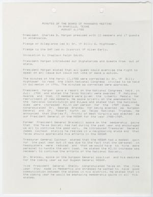 Primary view of object titled '[Minutes for the TXSSAR Board of Managers Meeting: August 6, 1988]'.