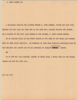 Primary view of object titled '[News Script: J. Loyd Parker Jr.]'.
