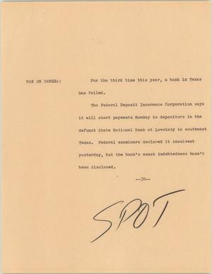 Primary view of object titled '[News Script: Texas Banks]'.