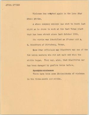 Primary view of object titled '[News Script: Steel strike]'.