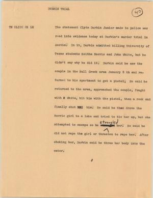 Primary view of object titled '[News Script: Durbin trial]'.
