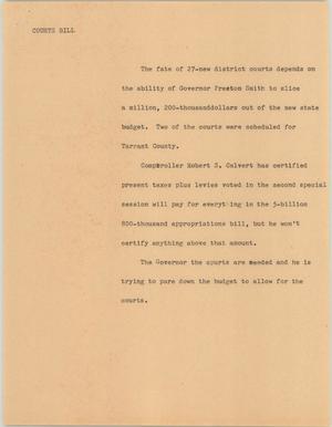 Primary view of object titled '[News Script: Courts Bill]'.