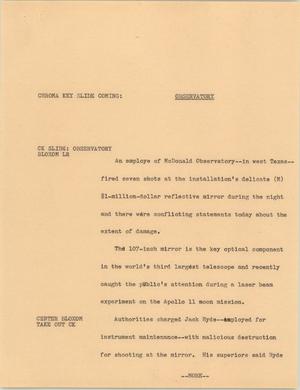 Primary view of object titled '[News Script: Observatory]'.