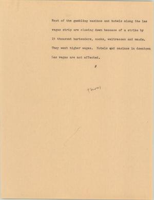 Primary view of object titled '[News Script: Buildings closing along Las Vegas strip]'.