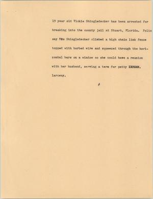 Primary view of object titled '[News Script: Vickie Shingledecker]'.
