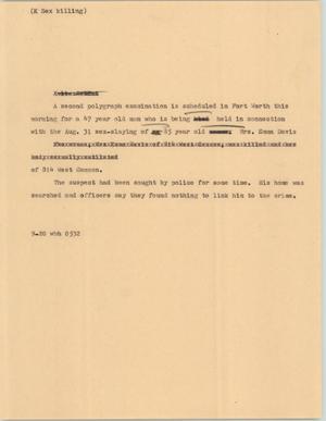 Primary view of object titled '[News Script: Sex killing]'.