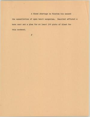 Primary view of object titled '[News Script: Blood shortage]'.