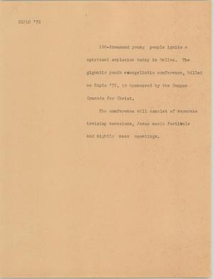 Primary view of object titled '[News Script: Explo 72]'.