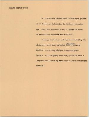 Primary view of object titled '[News Script: Dallas united fund]'.