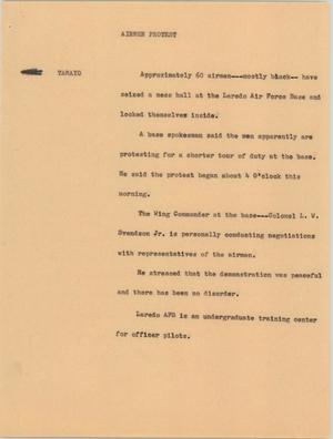 Primary view of object titled '[News Script: Airmen protest]'.