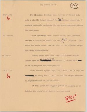 Primary view of object titled '[News Script: Dal school board]'.