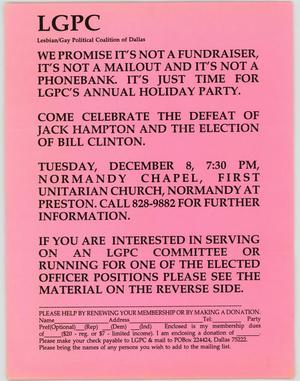 Primary view of object titled '[LGPCD holiday party invitation flyer]'.