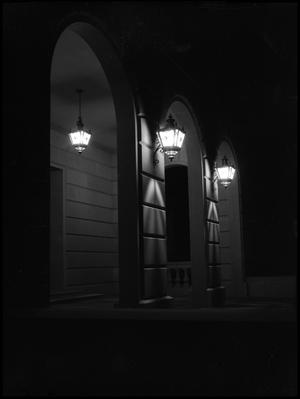 Primary view of object titled '[Business Admin Building Entrance at Night, 1960]'.