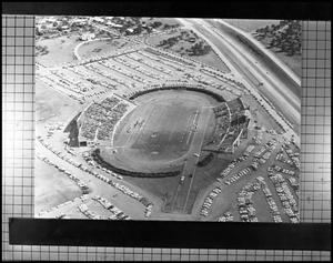 Primary view of object titled '[Aerial Photograph of North Texas State College, Fouts Field Stadium, 1952]'.