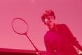 Photograph: [Carol holding a Tennis Racquet, 3]