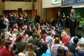 Photograph: [Chelsea Clinton speaks in front of crowd at UNT Union, 4]