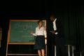 Photograph: [Actors stand in front of blackboard during CAST's "Flowers do Grow i…