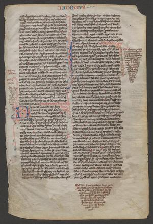 Primary view of object titled '[Manuscript Leaf of James I from Latin Bible 13th Century, England or France?]'.