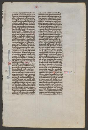 Primary view of object titled '[Latin Bible Leaf [Peter 1 & 2] from the Mid 13th Century, England or France]'.
