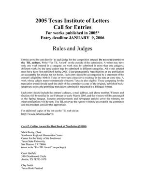 Primary view of object titled '2005 Texas Institute of Letters Call for Entries'.