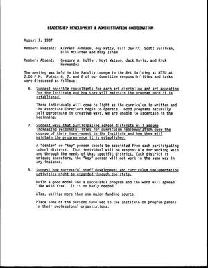 Primary view of object titled '[Minutes for the Leadership Development and Administration Coordination meeting, August 7, 1987]'.