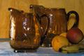 Thumbnail image of item number 1 in: '[Brown amber vases with fruit, 1]'.