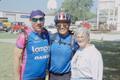 Primary view of [Janie Bush and two cyclists in Springtown Texas: Lone Star Ride 2001 event photo]