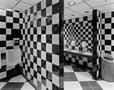 Photograph: [A bathroom with black and white checkered tile]