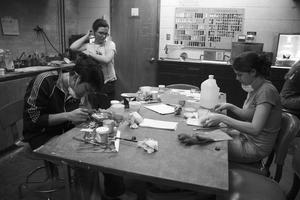 Primary view of object titled '[Metalsmithing students in enameling studio, 2]'.