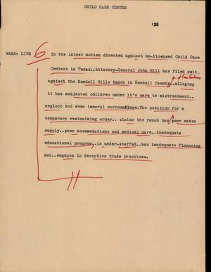 Primary view of object titled '[News Script: Child care center]'.