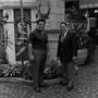 Photograph: [Two men posing at a courtyard #2]