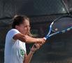Primary view of [Augustina Valenzuela swings racket backhanded during Lamar match]