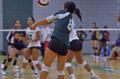 Primary view of [Shelby Tamura bumps volleyball during PVAMU match]