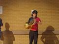 Photograph: [Student plays French horn at Michael Colgrass workshop]