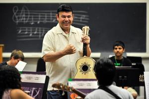 Primary view of object titled '[José Hernández teaches 2012 Mariachi Aguilitas camp, 3]'.