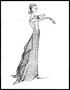 Artwork: [Sketch created by Michael Faircloth of a dress with a striped skirt]