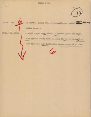 Primary view of object titled '[News Script: Quebec Fire]'.