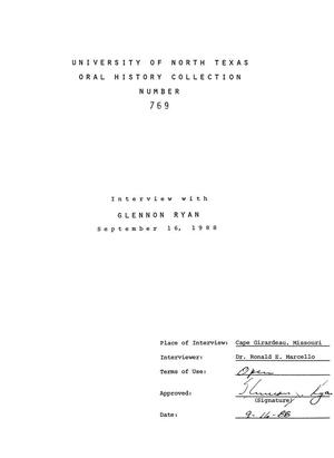 Primary view of object titled 'Oral History Interview with Glennon Ryan, September 16, 1988'.