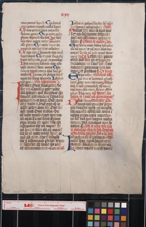 Primary view of object titled 'Manuscript leaf from a Roman missal of ca.1450.'.