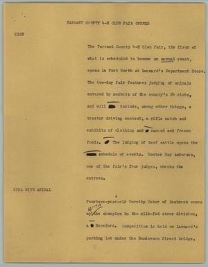 Primary view of object titled '[News Script: Tarrant County 4-H Club fair opened]'.
