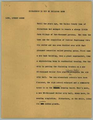 Primary view of object titled '[News Script: Richardson is Hit by Building Boom]'.