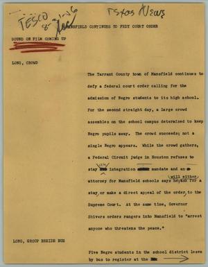 Primary view of object titled '[News Script: Mansfield Continues to Defy Court Order]'.